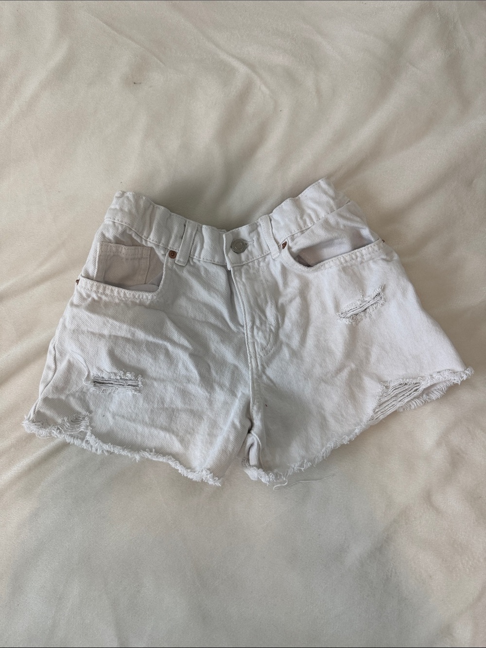 Zara White Distressed Denim Kids' Shorts